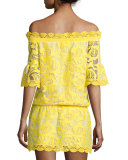 Kit Blouson Off-the-Shoulder Lace Dress, Yellow
