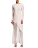 Long-Sleeve Asymmetric-Hem Gown, Shell