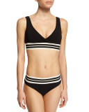 Parallel Surplice-Neck Swim Top, Black