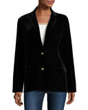 Velvet Two-Button Blazer, Black