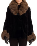 Sable-Collar Sheared-Mink Jacket, Black/Brown