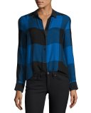 Danni Long-Sleeve Buffalo Check Blouse, Blue/Black