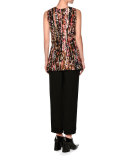 Haze-Print Gathered Sleeveless Blouse, Pink/Multi