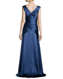 Sleeveless Tiered Satin Gown, Indigo