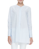 Pinstripe Long-Sleeve Henley Tunic Blouse, Blue