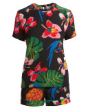 Tropical Dream Short-Sleeve Blouse, Black/Multi