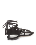 Romanflat Suede Flat Gladiator Sandal, Black