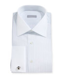 Contrast-Collar Striped French-Cuff Dress Shirt, Blue