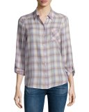Jerrie Button-Front Plaid Shirt, Dusty Mink