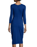 Bracelet-Sleeve Faux-Wrap Dress, Bluebell