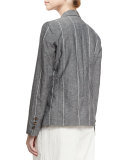 Striped Two-Button Jacket w/Starburst Patch, Gray