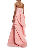 Strapless Sweetheart-Neck Draped Gown, Pink