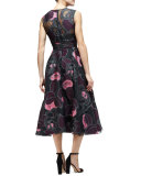 Sleeveless Linear-Leaf Midi Dress