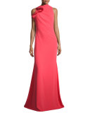 Ruffle-Neck Sleeveless Mermaid Gown, Melon