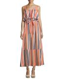 Colorblock Popover Prairie Dress, Orange/Blue