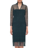 Eve Crocheted Bracelet-Sleeve Shirtdress, Black