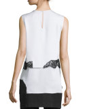 Sleeveless Layered Chiffon & Lace Top, Chalk