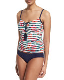 Striped Floral-Print Tankini Swim Top