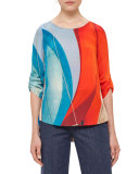 Alice Sail-Print 3/4-Sleeve Blouse, Mainsail Print
