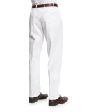 Parker Cotton-Stretch Flat-Front Trousers, White