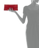 Gotham Crocodile Flap Clutch Bag, Red