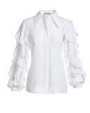 Ruffled-Sleeve Cotton Blouse, White
