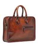 Single-Zip Leather Briefcase, Brown 