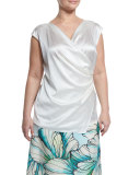 Boutique Cap-Sleeve Ruched Silk Top, Plus Size