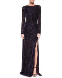 Velvet Leopard-Print V-Back Gown