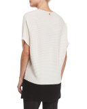 Short-Sleeve Paillette Colorblock Pullover, Open Off White/Black