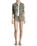 Kiera Low-Rise Cutoff Shorts, Vintage Camo