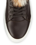 100mm High-Top Sneaker with Fur Collar, Chocolate