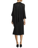 Sheer Hemp-Blend Shadow Plaid Poncho, Black, Plus Size