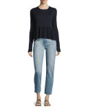 Keely Flounce-Hem Sweater, Dark Navy