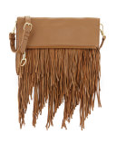 Andrew Fold-Over Fringe Clutch Bag, Camel