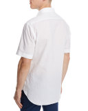 Short-Sleeve Plaid Jacquard Shirt, White