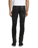 Coated Zip-Front Corduroy Pants, Black