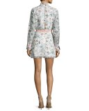 Evie Long-Sleeve Floral Chiffon Cocktail Dress, Multicolor