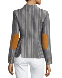 Duchess Tweed Single-Button Blazer w/Suede Elbow Patches