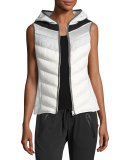 Packable Quilted Moto Vest with Hood, Gray/White