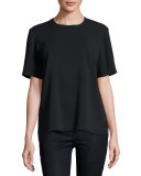 Aoife Metallic-Back Short-Sleeve Top, Black/Navy