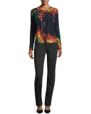 Floral-Print Crewneck Cardigan, Multicolor