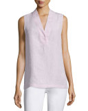 Dania Sleeveless V-Neck Linen Blouse, Radicchio Melange