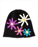 Floral Cashmere Beanie Hat, Black/Multicolor