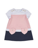Short-Sleeve Stretch Crepe Colorblock Dress, Pink/Navy, Size 12-18 Months