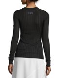 Long-Sleeve Striped Jersey Top, Scarlet