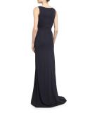 Sleeveless Jersey Column Gown, Dark Navy