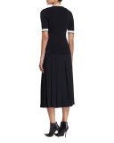 Short-Sleeve Contrast-Striped Ribbed-Knit Polo, Black/Bone