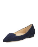 Attila Suede Pointed-Toe Flat, Navy
