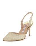 Carolyne Glitter Mid-Heel Halter Pump, Gold
